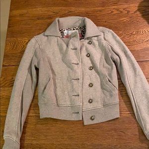 Free People Light Gray Double-Button Bomber Jacket XS